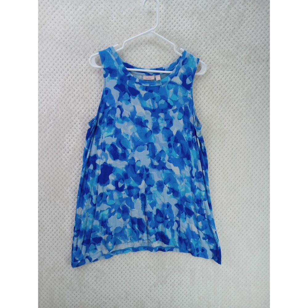 Logo Layers by Lori Goldstein Women's Large Watercolor Printed Tank Top Blue Sea